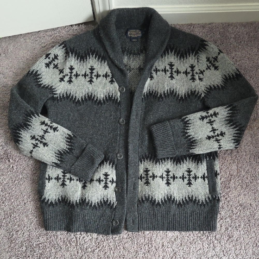 Pendleton Charcoal and Light Gray Cardigan Sweater